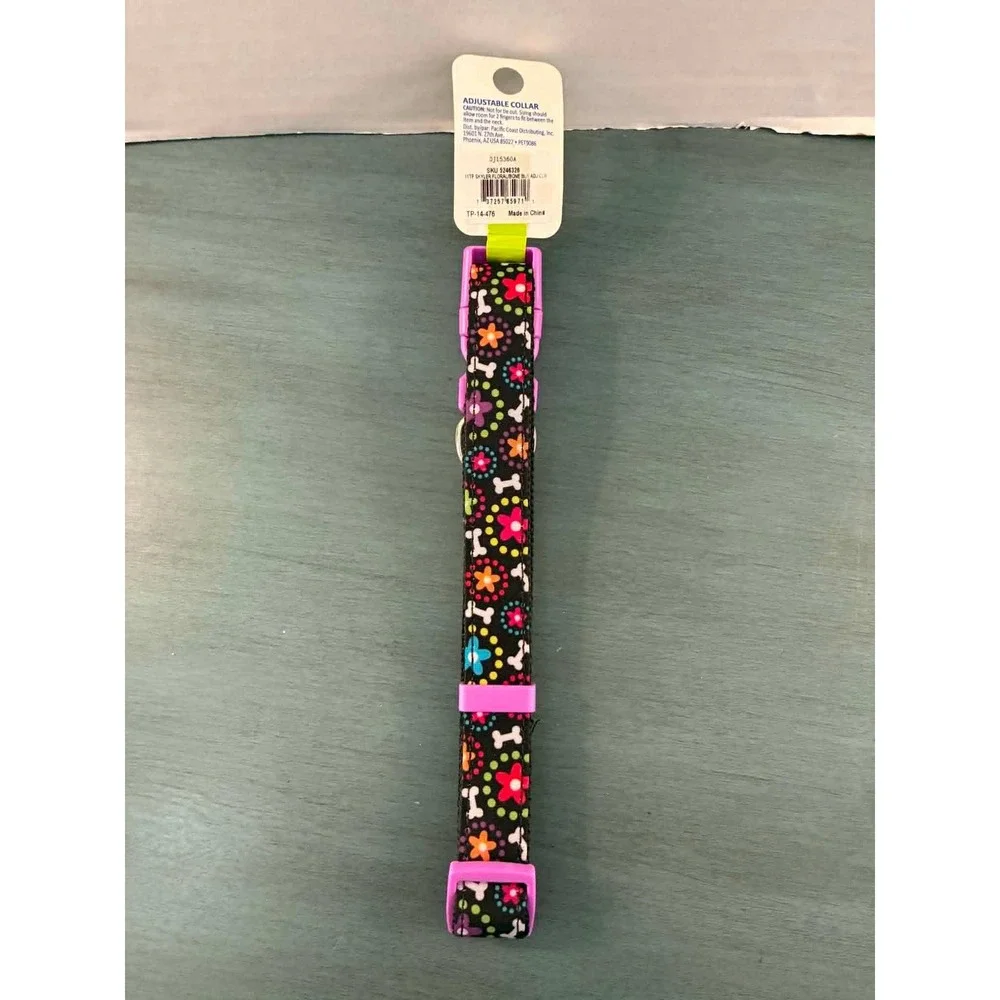 Top Paw Adjustable Dog Collar Medium Multi Color New Floral Bone Pink Buckle